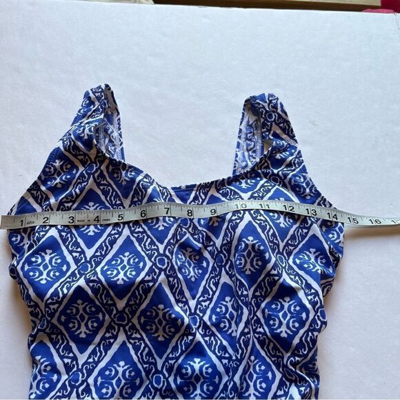L.L. Bean Women's Sun Blocking One Piece Tank Swim Suit Blue/Wht Print 12 Long - Picture 10 of 13